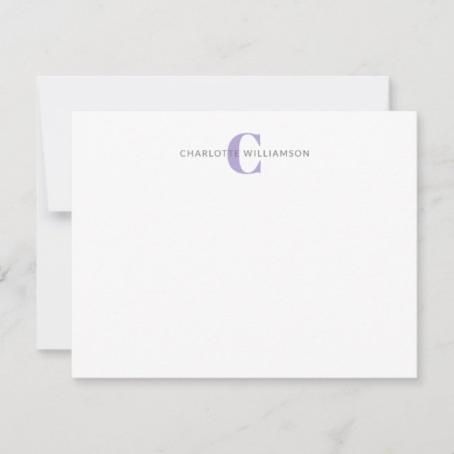 Lavender Personlig Monogrammed Stationery Anteckningskort (Framsida)