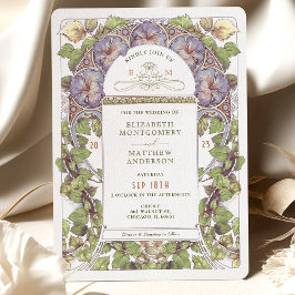 Lavender Petunia Vintage bröllop Art nouveau Mucha Inbjudningar