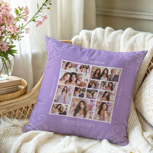 Lavender Photo Collage Keepsaki Quinceanera Kudde