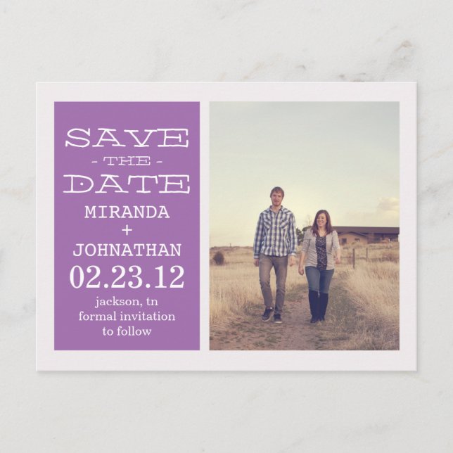 Lavender Photo Save Date Post Card Meddelande Vykort (Framsida)