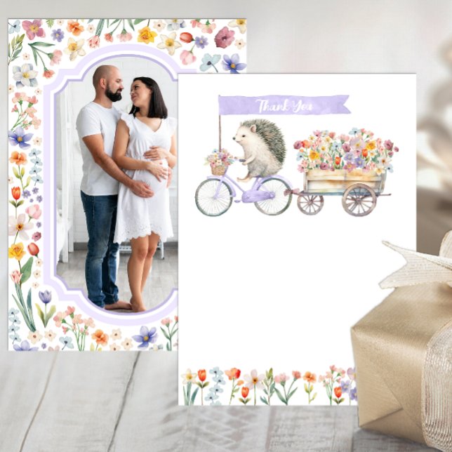 Lavender Photo Tack - Hedgehog Baby Shower (Photo Baby Shower Thank You Card)