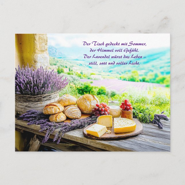 Lavender Picnic med Cheese och Bread Helg Vykort (Framsida)