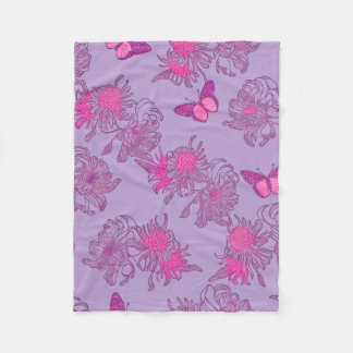 Lavender Pink Butterfly Floral Fleece Blanket