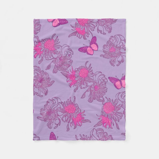 Lavender Pink Butterfly Floral Fleece Blanket (Framsidan)