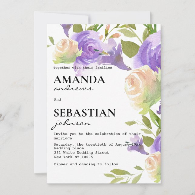 Lavender pink mint green floral botanical wedding  inbjudningar (Framsida)