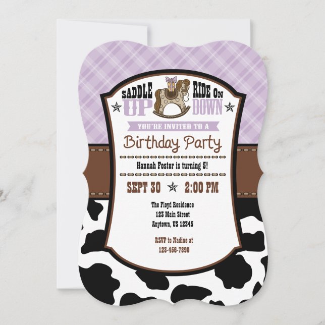 Lavender Play Cowhide Cowboy Birthday Inbjudan (Framsida)