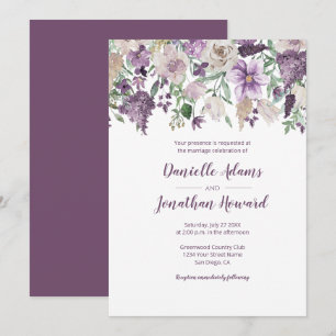 Lavender Plum Lila Cream Blommigt Bouquet Bröllop Inbjudningar