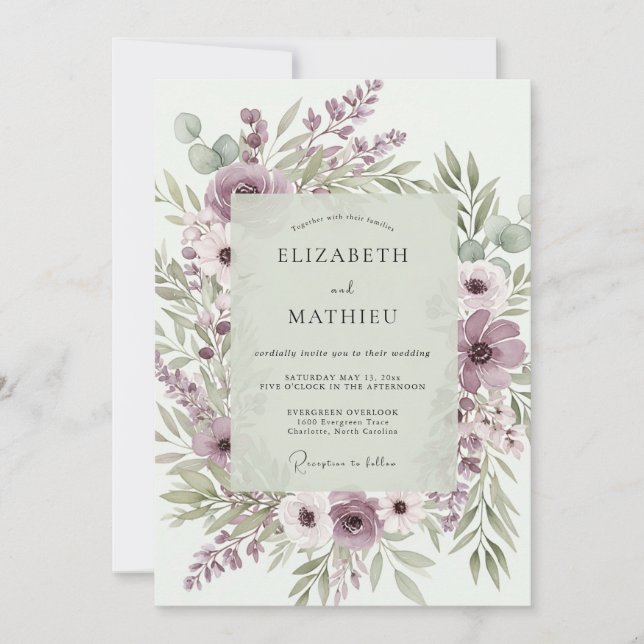 Lavender Poetic Botanical Wedding Inbjudningar (Framsida)