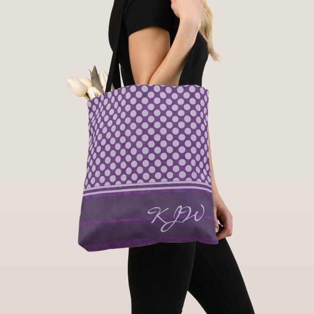 Lavender Polka Dot på Plum Monogram Tygkasse (Närbild)