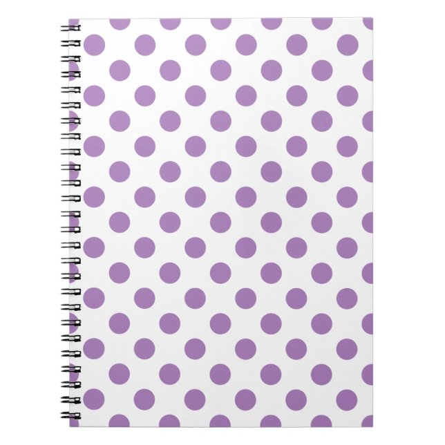 Lavender polka dots på vit anteckningsbok med spiral (Framsidan)