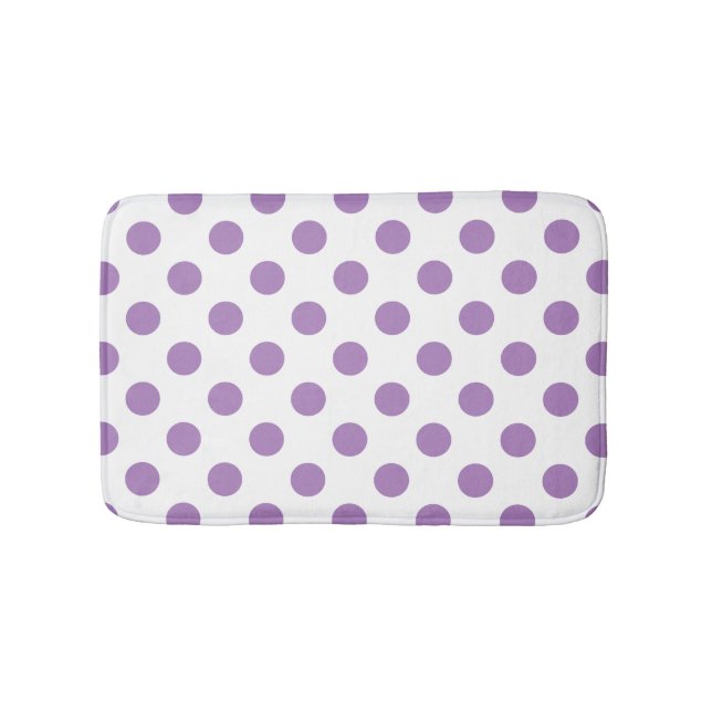 Lavender polka dots på vit badrumsmatta (Framsidan)