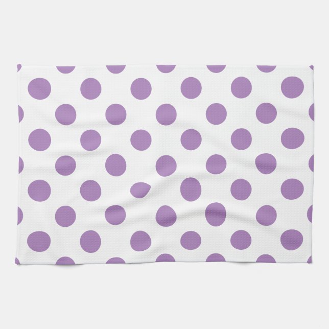 Lavender polka dots på vit kökshandduk (Horisontell)