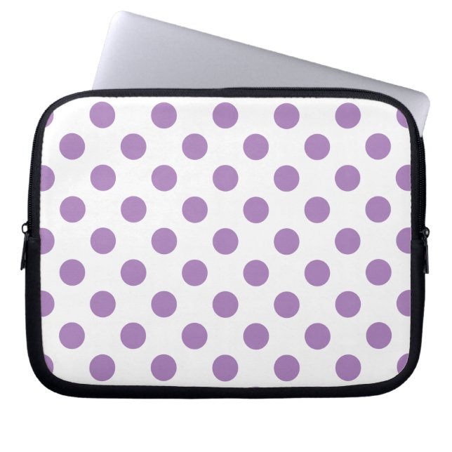 Lavender polka dots på vit laptop sleeve (Framsidan)