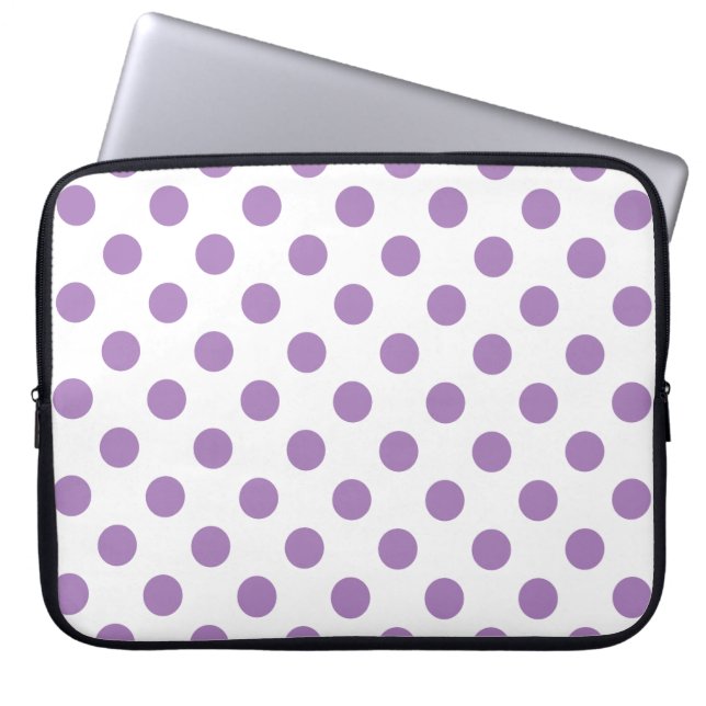 Lavender polka dots på vit laptop sleeve (Framsidan)