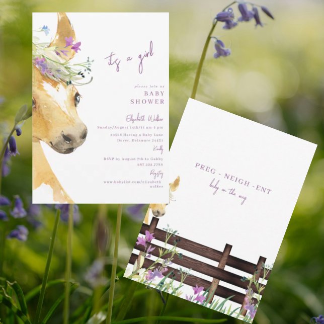 Lavender Pony Wildblomma Det är en flicka-babyskor Inbjudningar (Skapare uppladdad)