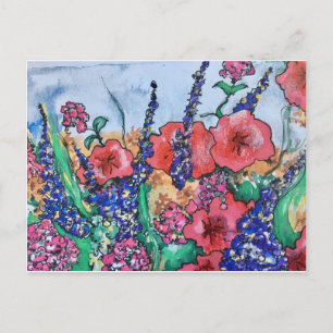 Lavender Poppies Watercolor Garden Vykort