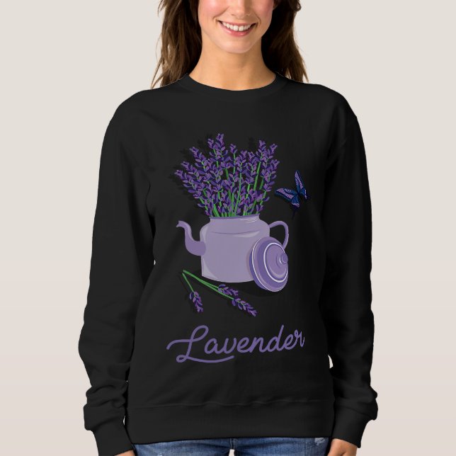 Lavender Pot Vase Butterfly  Beautiful Flower T Shirt (Framsida)