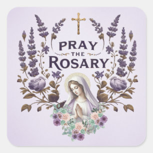 Lavender Pray the Rosary with Blsed Virgin Mary Fyrkantigt Klistermärke