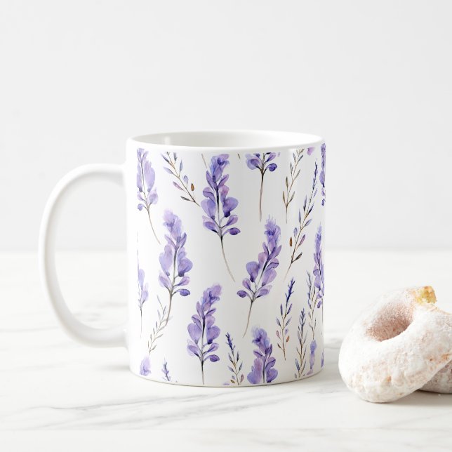 Lavender Pressed Flowers Watercolor-Stil Kaffemugg (Med munk)