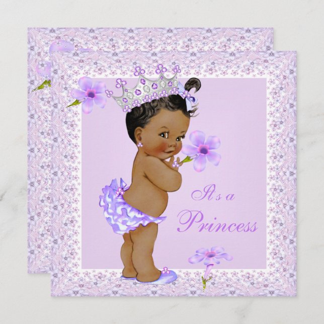 Lavender Princess Baby Shower African American Inbjudningar (Fram/baksida)