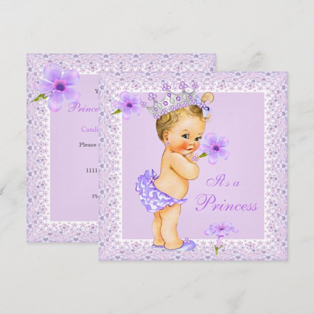 Lavender Princess Baby Shower Blonde Baby Shower Inbjudningar (Fram/baksida)