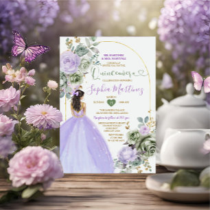 Lavender Princess Sage Grönt Blommigt Quiñceanera Inbjudningar