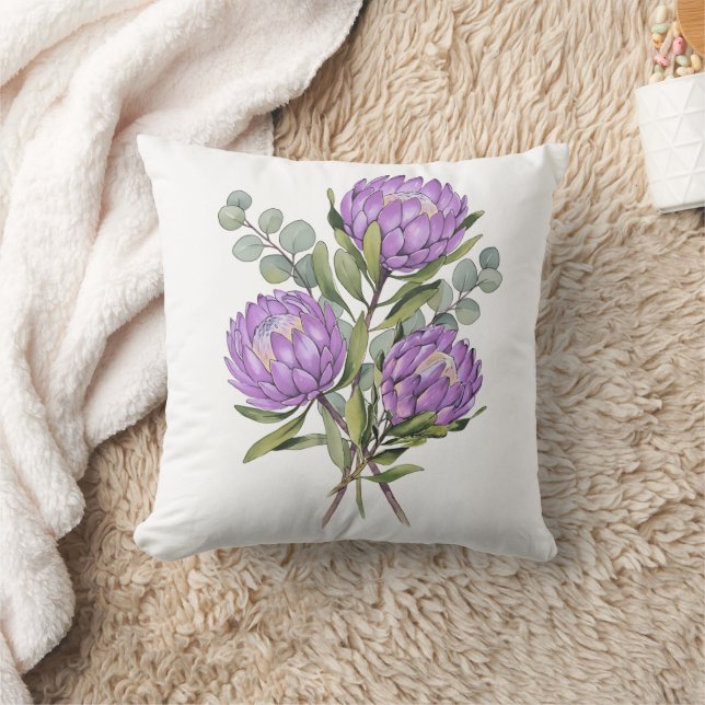 Lavender Protea Botanical Watercolor Kudde (Filt)