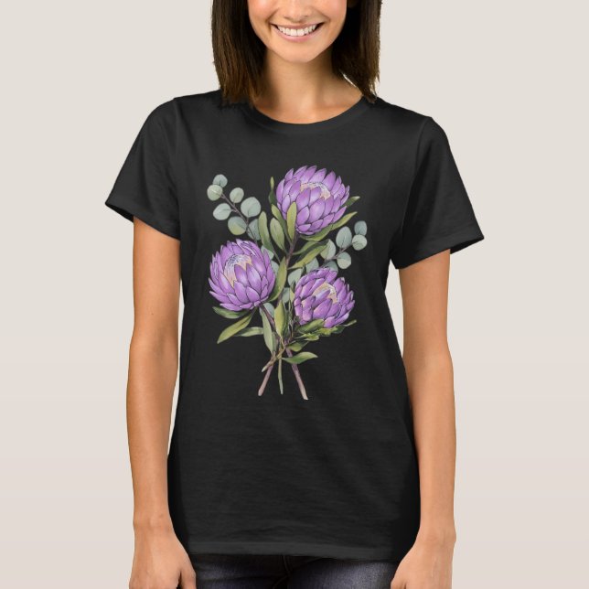 Lavender Protea Botanical Watercolor T Shirt (Framsida)