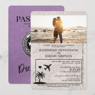 Lavender Puerto Rico Pass Bröllop Inbjudningar