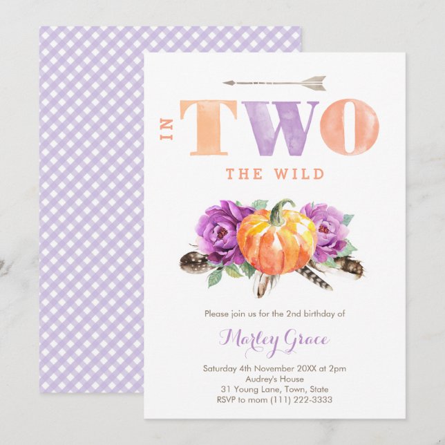 Lavender Pumpkin Boho Girl 2nd Birthday Party Inbjudningar (Fram/baksida)