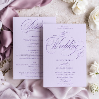 Lavender Purple all in one calligraphy wedding Inbjudningar