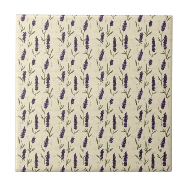Lavender Purple Beige Botanical Floral Kitchen Kakelplatta (Framsidan)