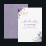 Lavender Purple Botanical Elegant Save the Date Spara Datumet<br><div class="desc">Lavender purple flowers and gold greenery elegant botanical boho save the date cards</div>