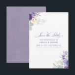 Lavender Purple Botanical Elegant Save the Date Spara Datumet<br><div class="desc">Lavender purple flowers and gold greenery elegant botanical boho save the date cards</div>