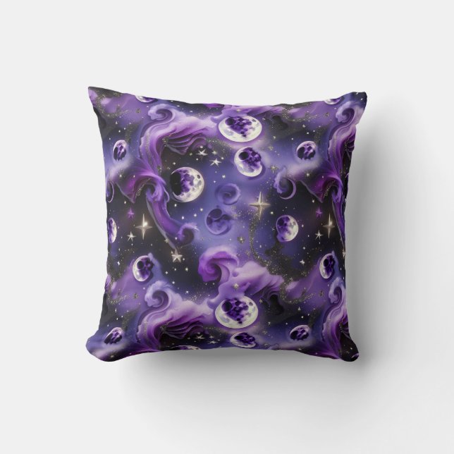 Lavender Purple Celestial Moon Phases Throw Pillow Kudde (Framsida)