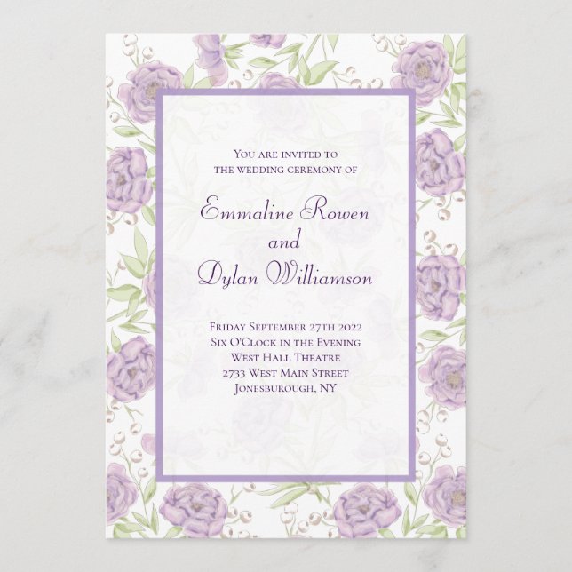 Lavender Purple Rose Wedding Inbjudningar (Framsida)