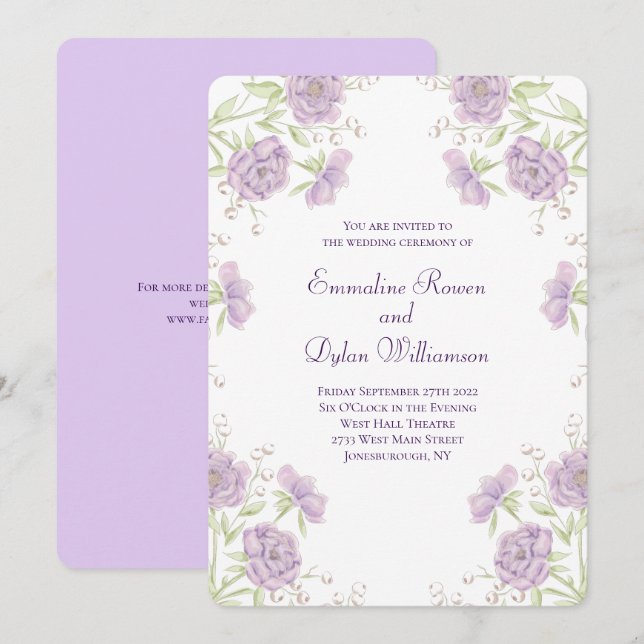 Lavender Purple Rose Wedding Inbjudningar (Fram/baksida)
