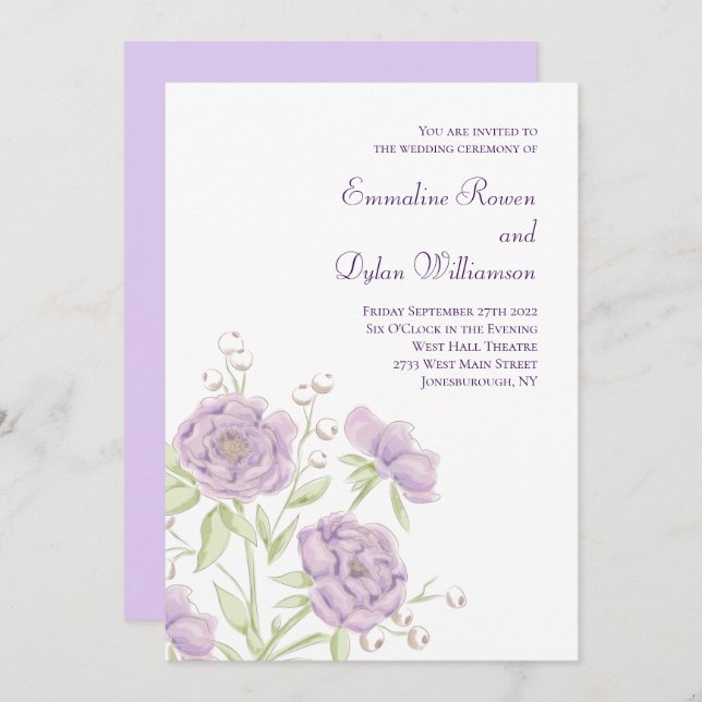Lavender Purple Rose Wedding Inbjudningar (Fram/baksida)