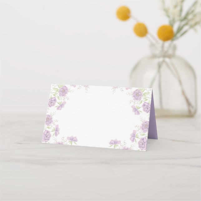 Lavender Purple Rose Wedding Placeringskort (Framsida)