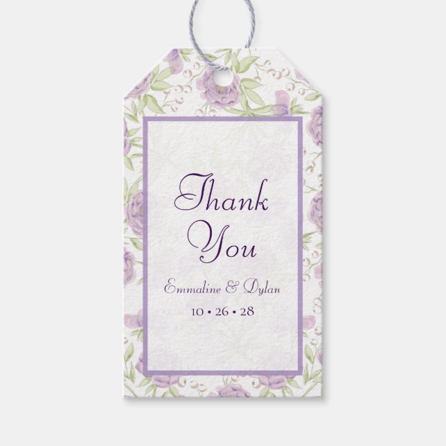 Lavender Purple Rose Wedding Presentetikett (Framsidan)