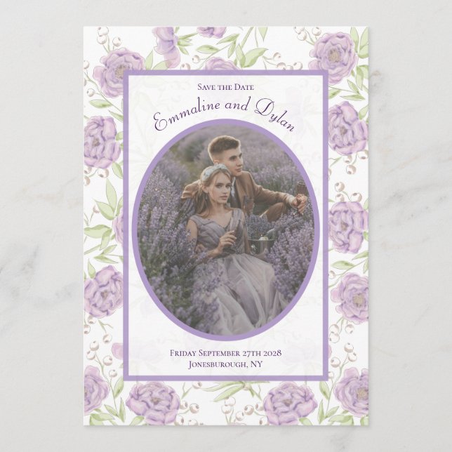 Lavender Purple Rose Wedding Save the Date Inbjudningar (Framsida)