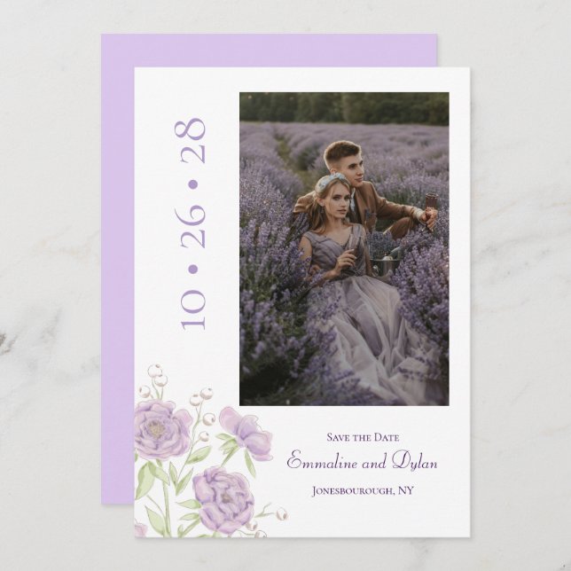 Lavender Purple Rose Wedding Save the Date Inbjudningar (Fram/baksida)