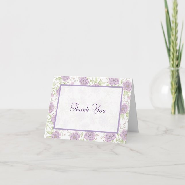 Lavender Purple Rose Wedding Thank You Cards Inbjudan (Framsida)
