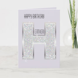 Lavender Purple Silver Glitter Letter H Kort