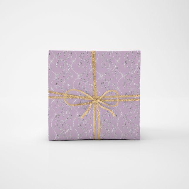 Lavender PurpleSpark Laurel Blommigt Silver Diamon Presentpapper (Lavender PurpleSpark Laurel Floral Silver Diamonds Wrapping Paper)