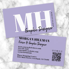 Lavender QR Lila Monogram Visitkort
