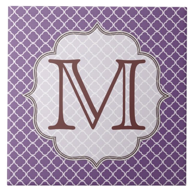 Lavender Quarterfoil Latti Monogram Visning Tile Kakelplatta (Framsidan)