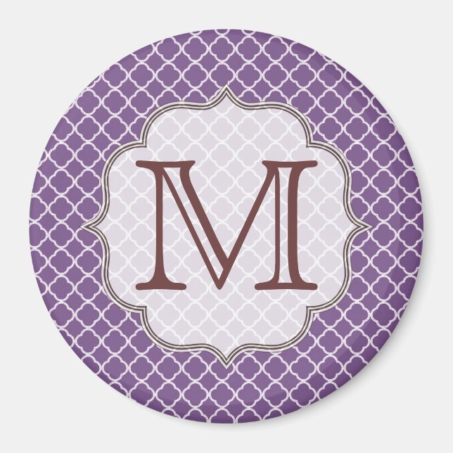 Lavender Quarterfoil Monogram Initial Magnet (Framsidan)