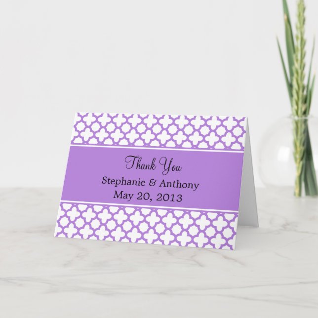 Lavender Quatrefoil Mönster Tack Kort (Framsida)