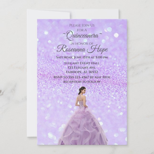 Lavender Quinceanera-inbjudan till Bild Inbjudningar (Framsida)